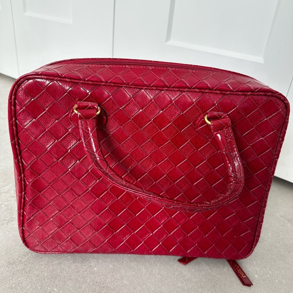 Estee Lauder Makeup Bag Beauty Case Laptop Computer Briefcase Red Tote Handbag - Picture 2 of 9
